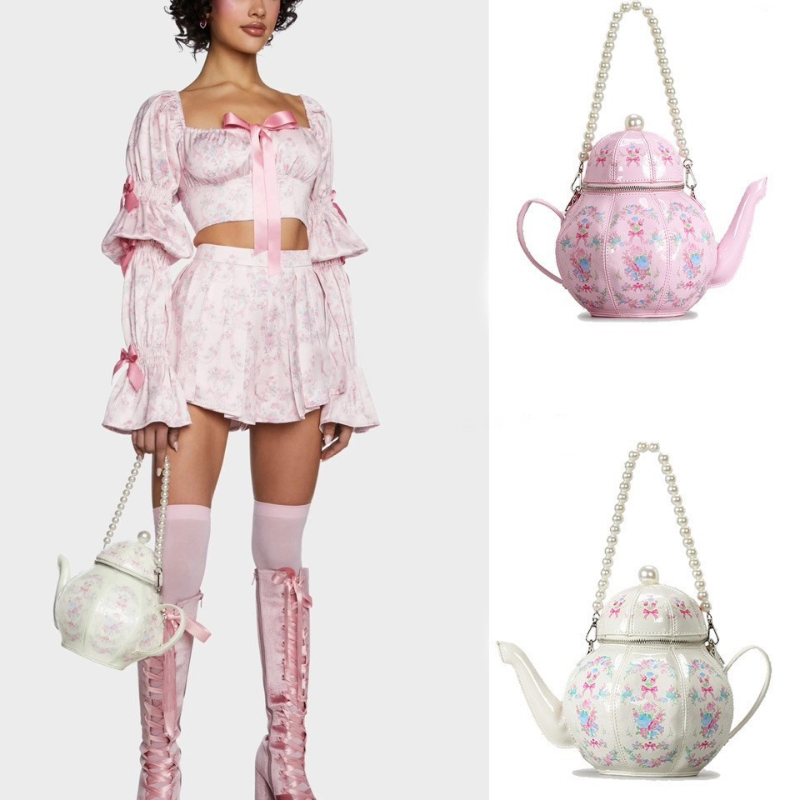 Luxury Bags On Sale - Pearl Chain Teapot Crossbody Bag for