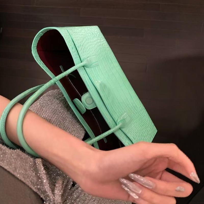 Luxury Bags Green - Luxury Crocodile Print Leather Bag, Vintage