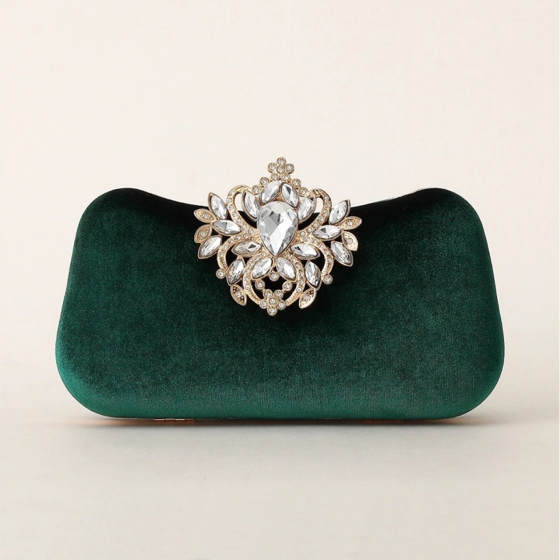 Dark Green Velvet Clutch Bag L - đánh giá và giá Luxury Bags Green