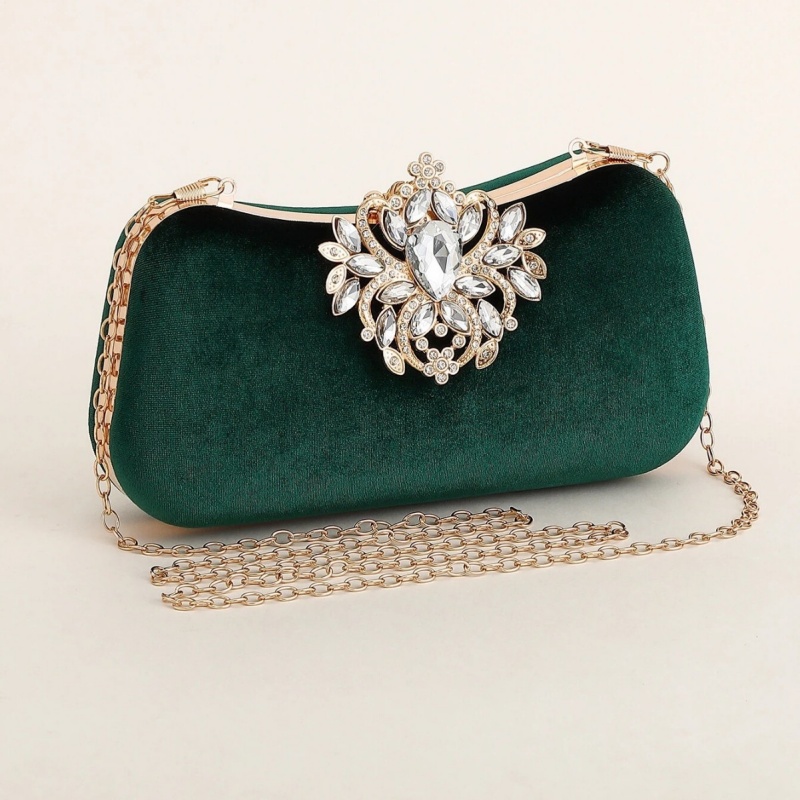 Dark Green Velvet Clutch Bag L - đánh giá và giá Luxury Bags Green